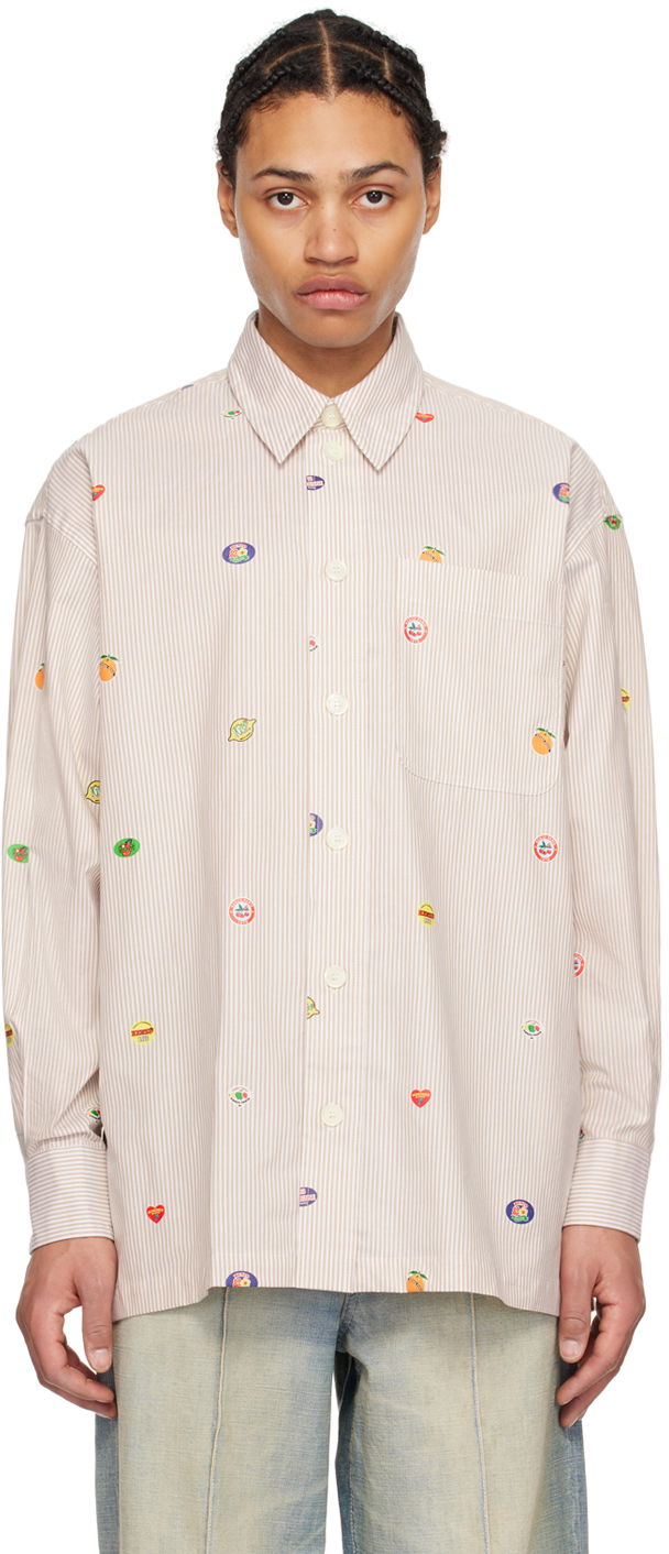Srajce KENZO Paris Fruit Stickers Shirt Bež | FE55CH5079A1