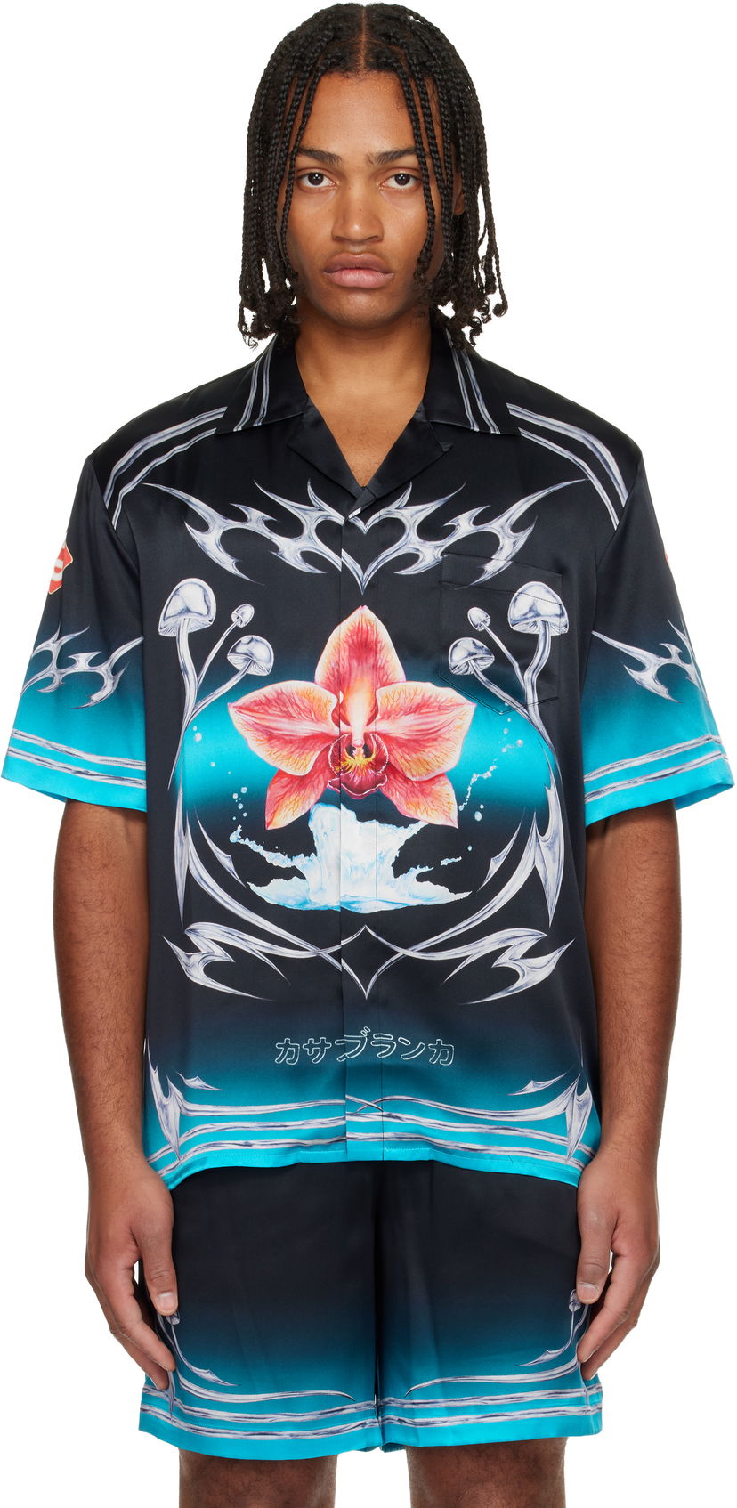 Srajce Casablanca Casablanca Blades Orchid Mushroom Gradient Short Sleeve Silk Satin Shirt Večbarvna | M-AW25-SH-003-03