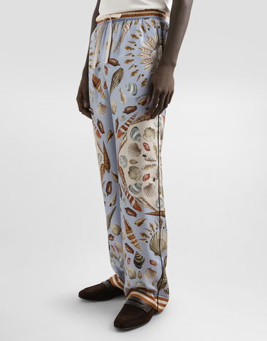 Hlače Dolce & Gabbana Dolce & Gabbana Silk Twill Shell-Print Trousers Modra | GVRMATHI1ZBHC5PK, 1