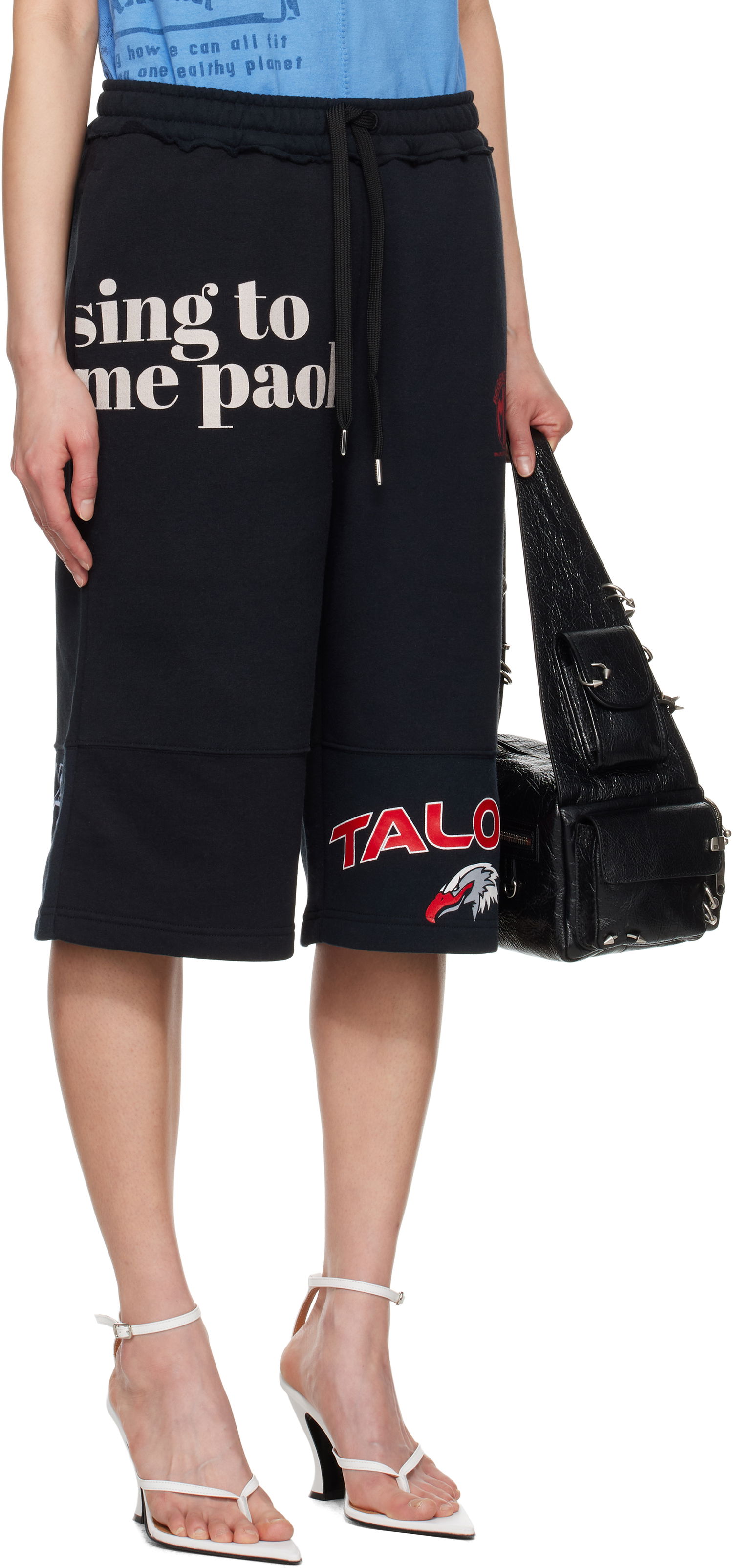 Kratke hlače Marine Serre Marine Serre Graphic Regenerated Drawstring Shorts Črna | USH003A UJER0007, 1