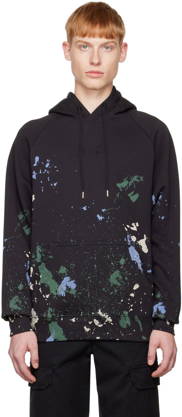 Pulover Études Paint Splatter Print Hoodie Črna | H22MM271OC14AT