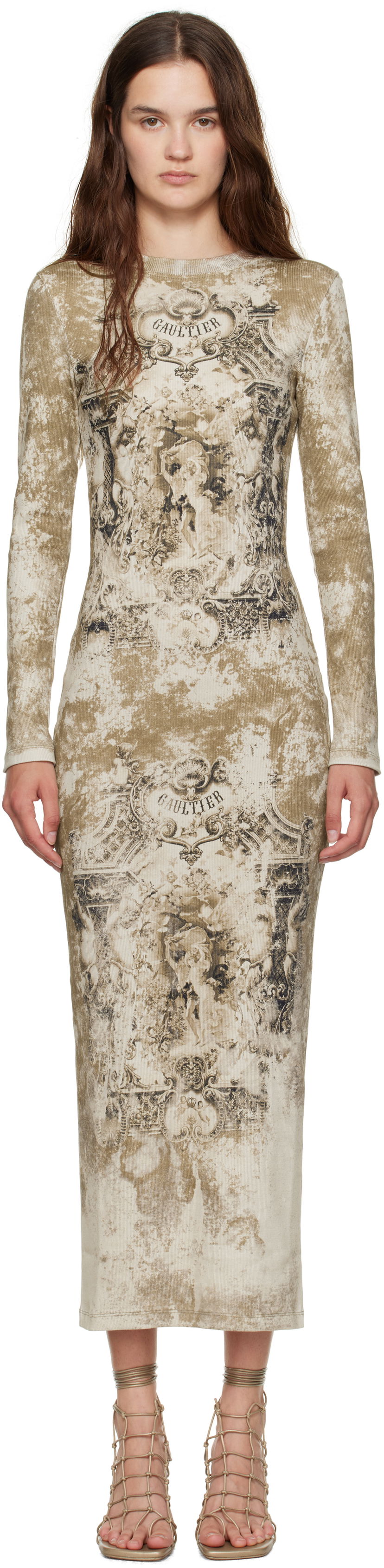 Obleke Jean Paul Gaultier Jean Paul Gaultier 'The Médaillon' Cotton Maxi Dress Bež | 25/03-W-DR018-J013P-6965