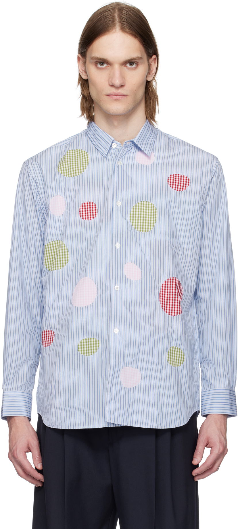 Srajce Comme des Garçons Comme des Garçons Yarn Dyed Stripe Poplin & Check Shirt Modra | FO-B014-051