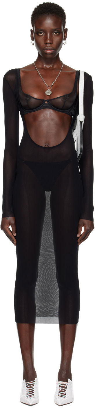 Obleke Jean Paul Gaultier Jean Paul Gaultier Shayne Oliver Edition Mesh Midi Dress Črna | 24/27-F-RO187I-T001-0000