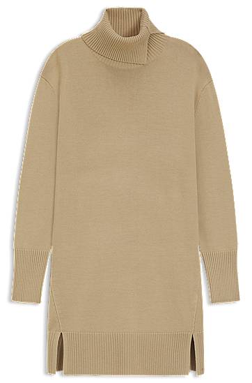 Obleke BOSS Long Split-rollneck Side-slit Sweater Dress in Wool Blend Bež | 50550493