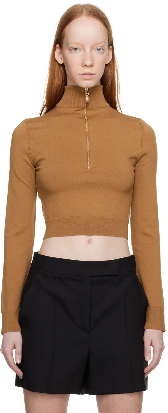 Pleteni pulover Max Mara Max Mara Balbo Cropped Mock Neck Sweater Rjava | 2313611031600 13611031