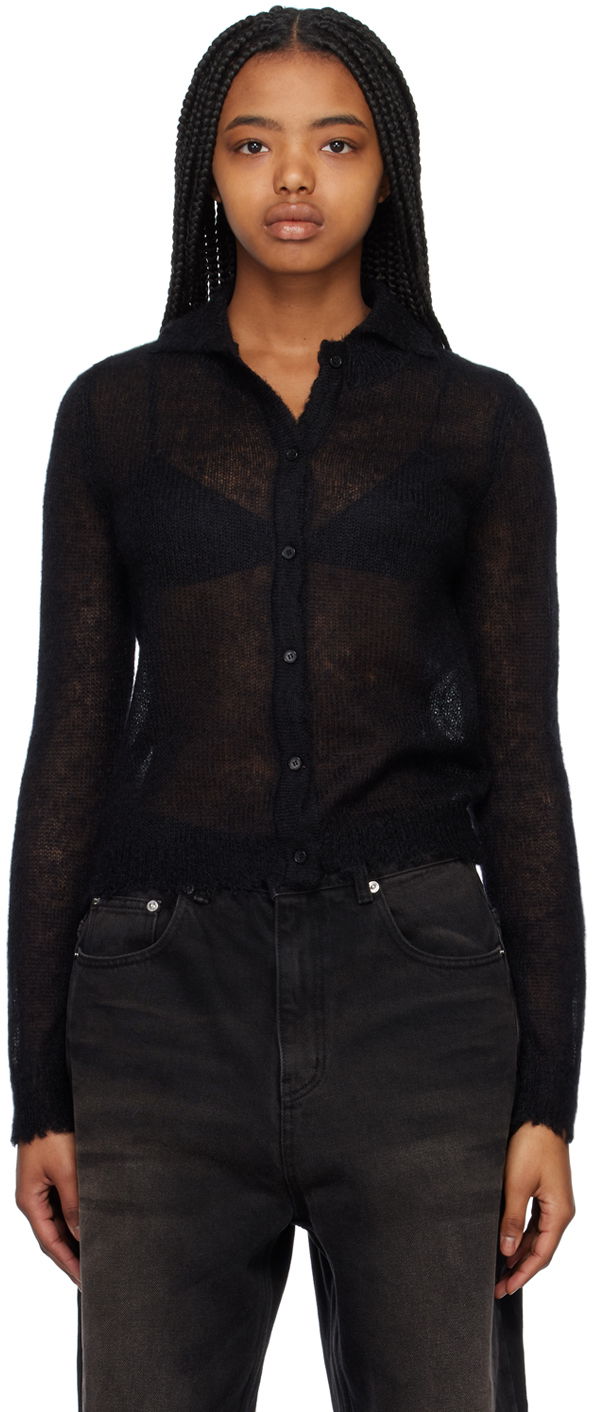 Pleteni pulover We11done Destroyed Button-Up Cardigan Črna | WD-KC1-23-658-U-BK
