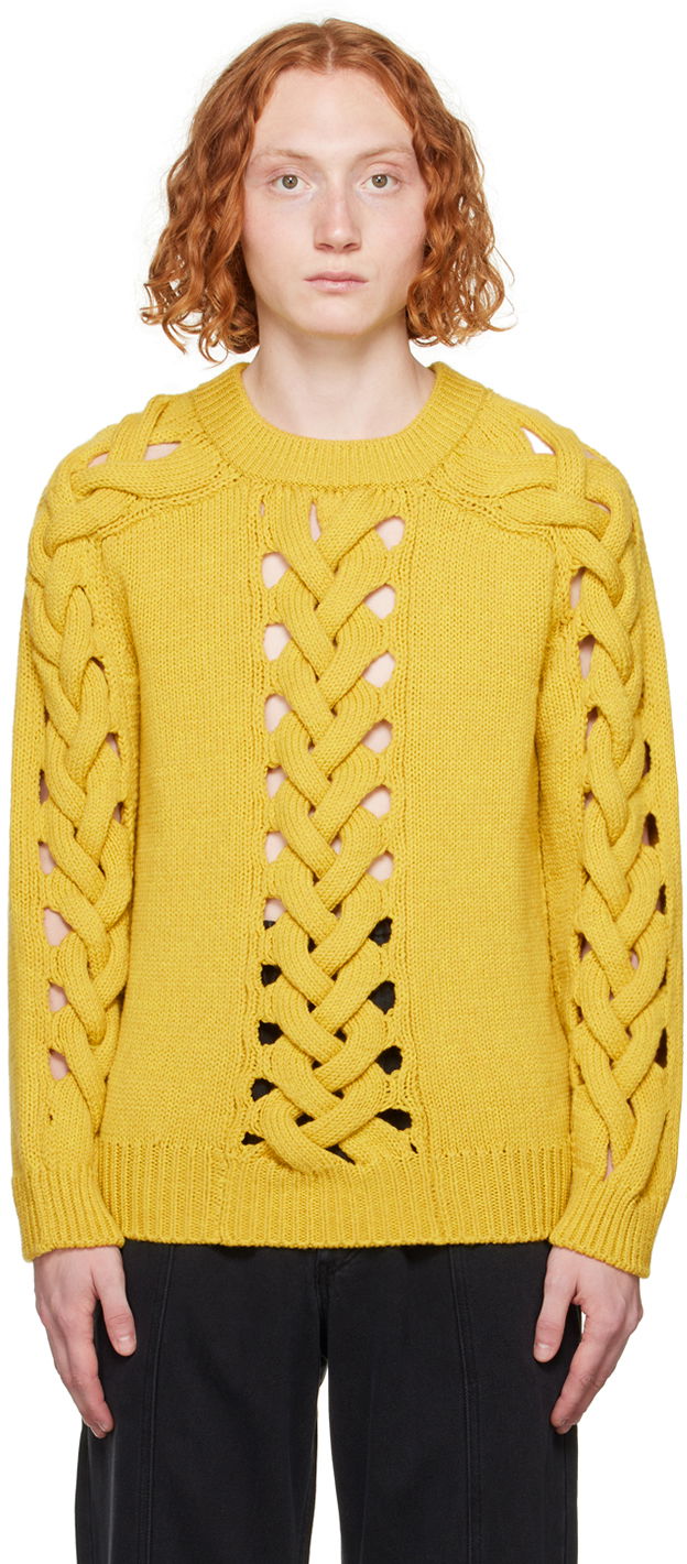 Pleteni pulover ISABEL MARANT Cable Knit Cutout Detail Sweater Rumena | 23HPU0328HA-A4L06H