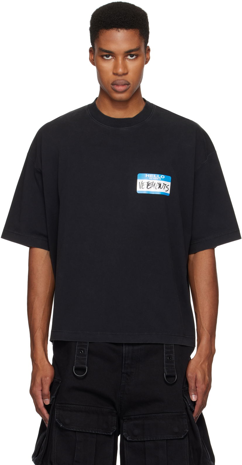 Majica VETEMENTS My Name Sticker Cropped Boxy T-Shirt Črna | UA66TR710B