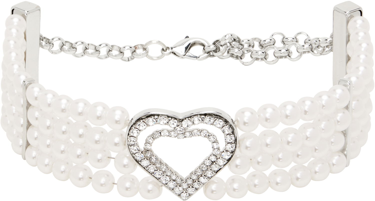 Zapestnica Blumarine Blumarine Faux-Pearl Heart Choker Bela | P522W329A, 0