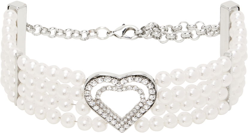 Zapestnica Blumarine Blumarine Faux-Pearl Heart Choker Bela | P522W329A