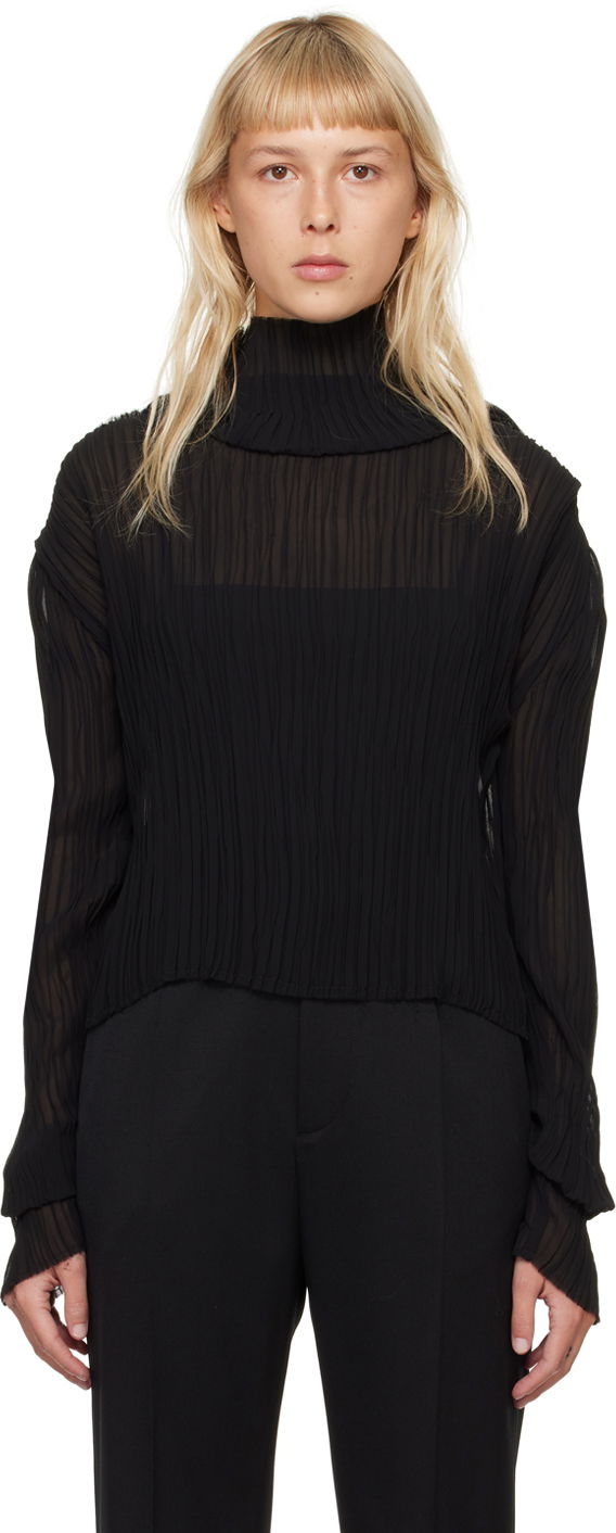Pleteni pulover Maison Margiela MM6 Pleated Turtleneck Črna | S52NH0012 S78565
