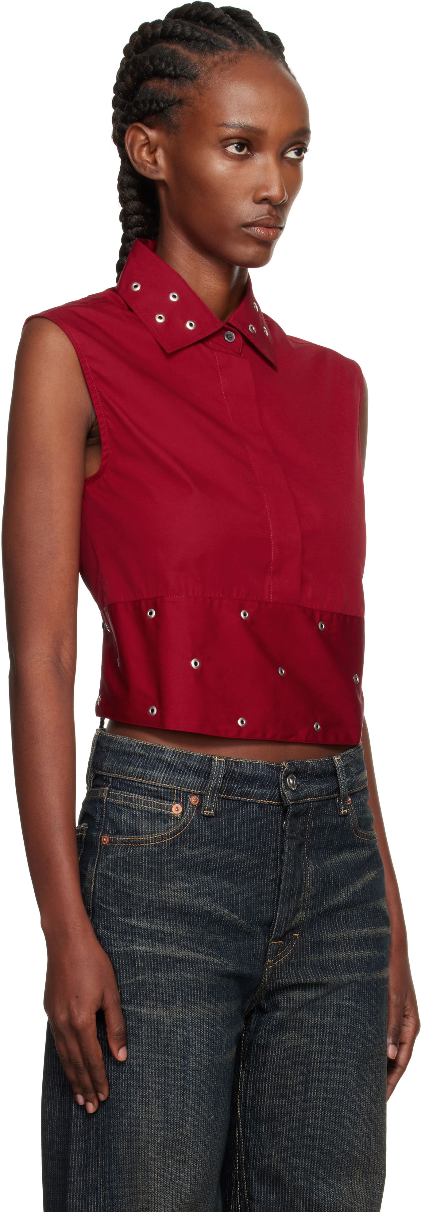 Krop-top OUR LEGACY Sleeveless Collared Eyelet Crop Girdle Top Rdeča | W4252GLR, 1