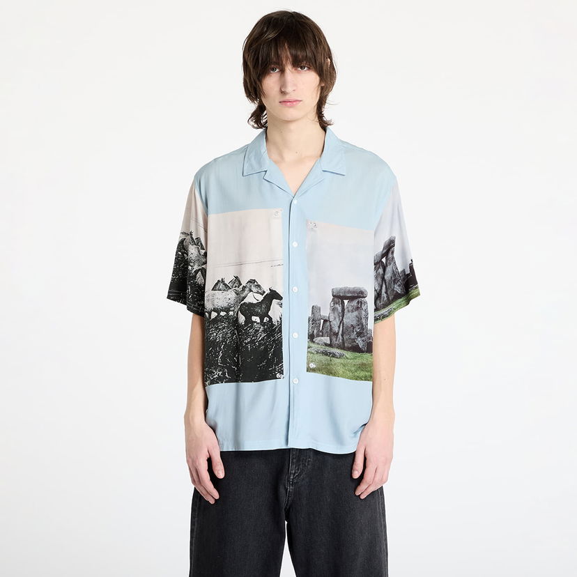 Srajce Pleasures PLEASURES Stone Horse Button Down Shirt Modra | P25SP022 BLUE