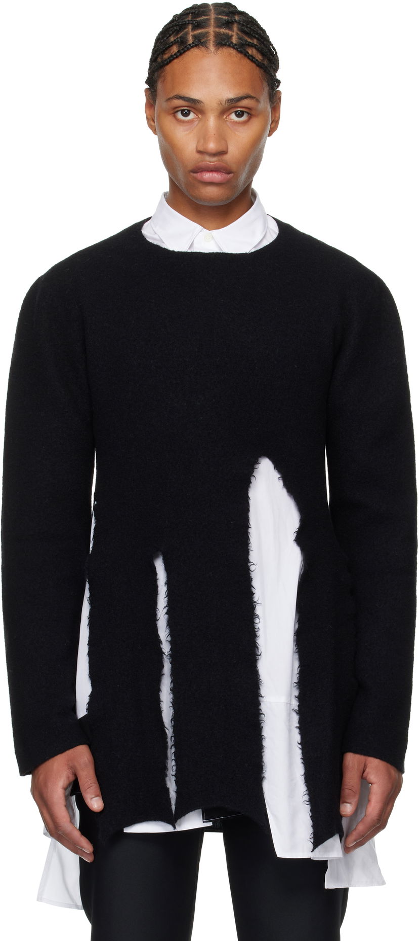 Pleteni pulover Comme des Garçons Crewneck Wool Sweater Črna | PN-N008-051