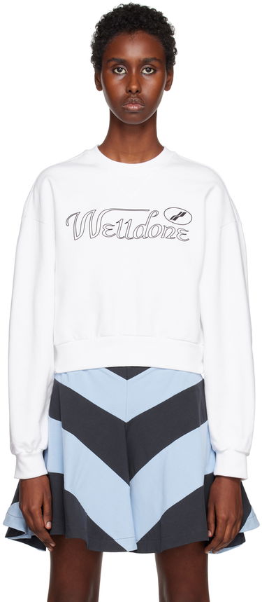 Pulover We11done Cropped Graphic Sweatshirt Bela | WD-TS3-22-860-W-WH, 0