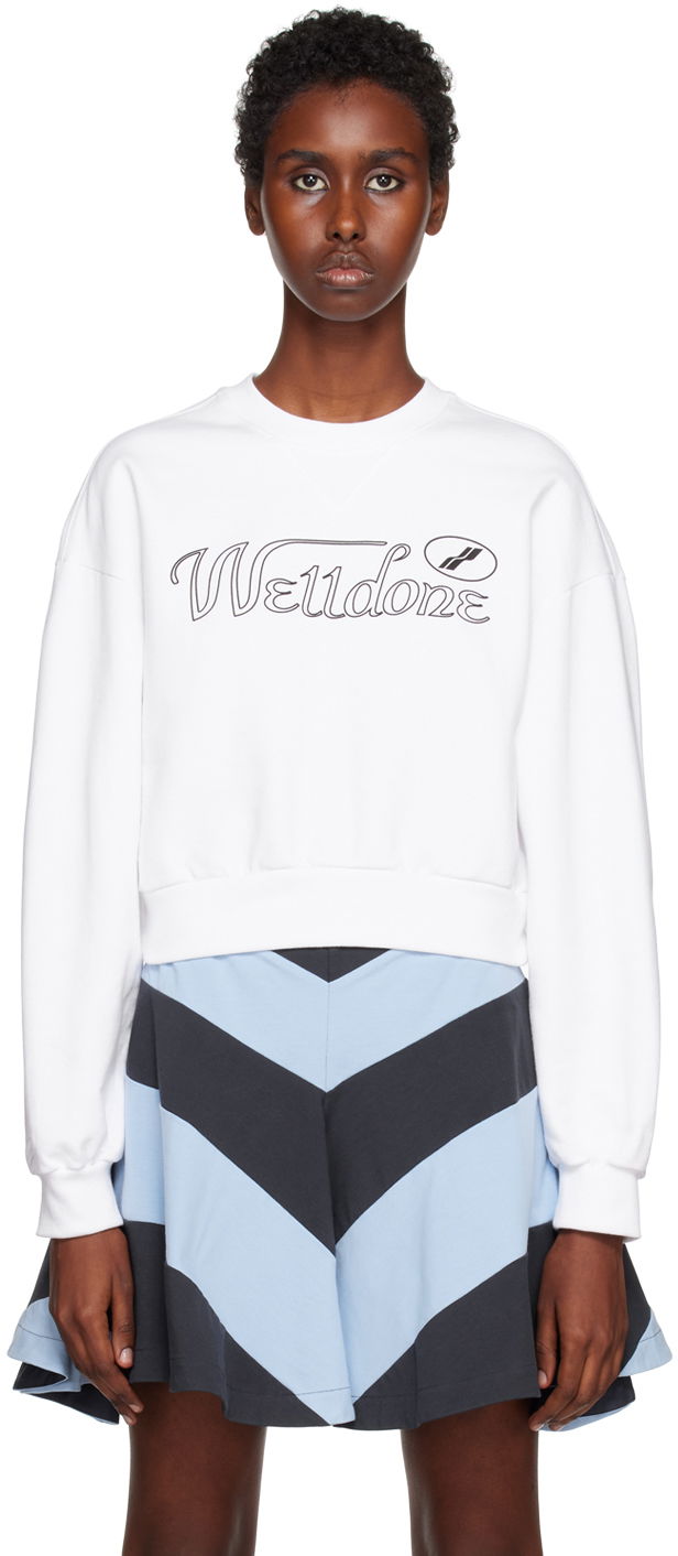 Pulover We11done Cropped Graphic Sweatshirt Bela | WD-TS3-22-860-W-WH