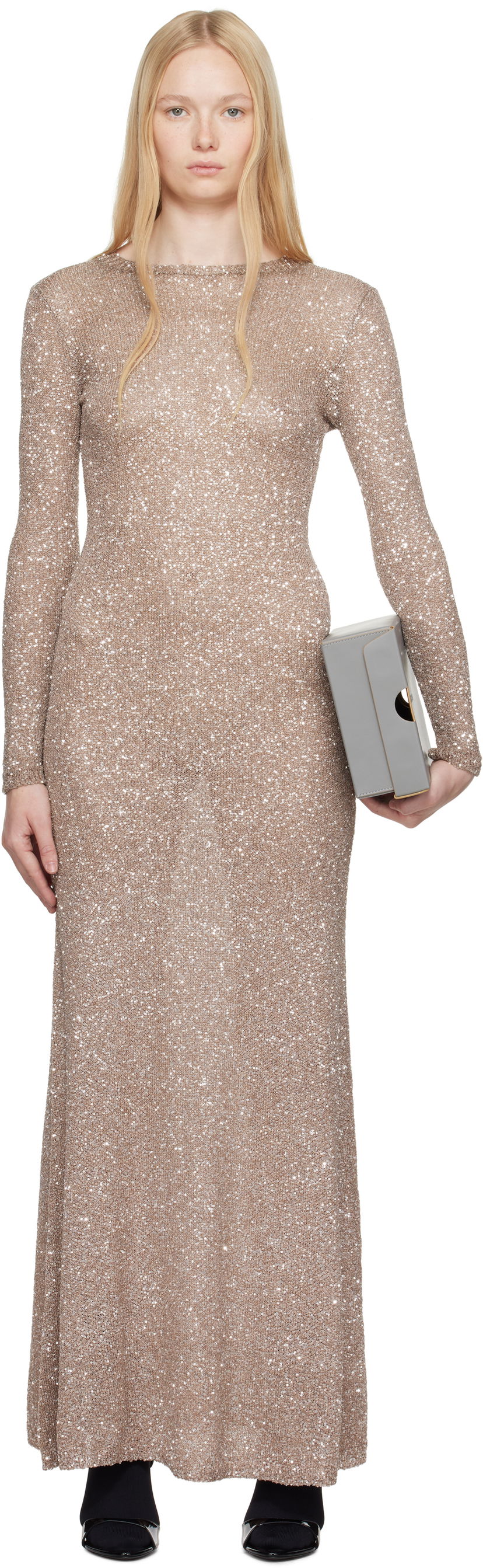 Obleke Balenciaga Balenciaga Sequin Maxi Dress Bež | 818990 T7196