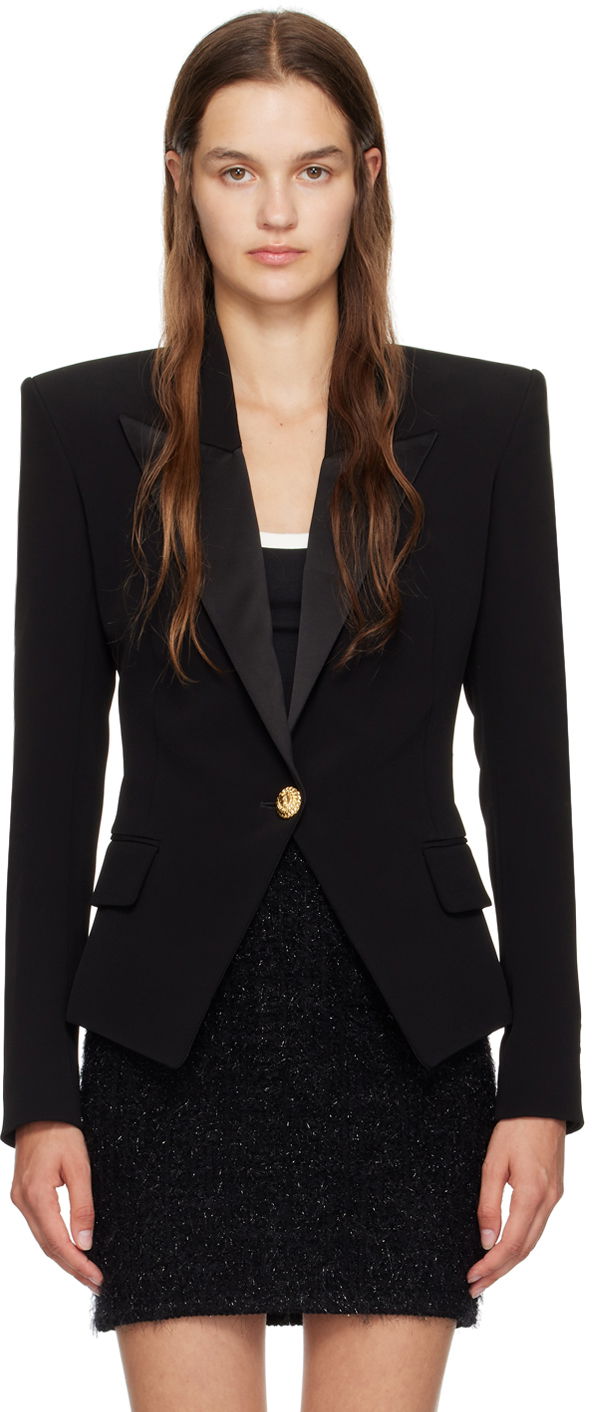 Jakna Balmain Single-Button Satin-Lapel Blazer Črna | DF1SE059VB00