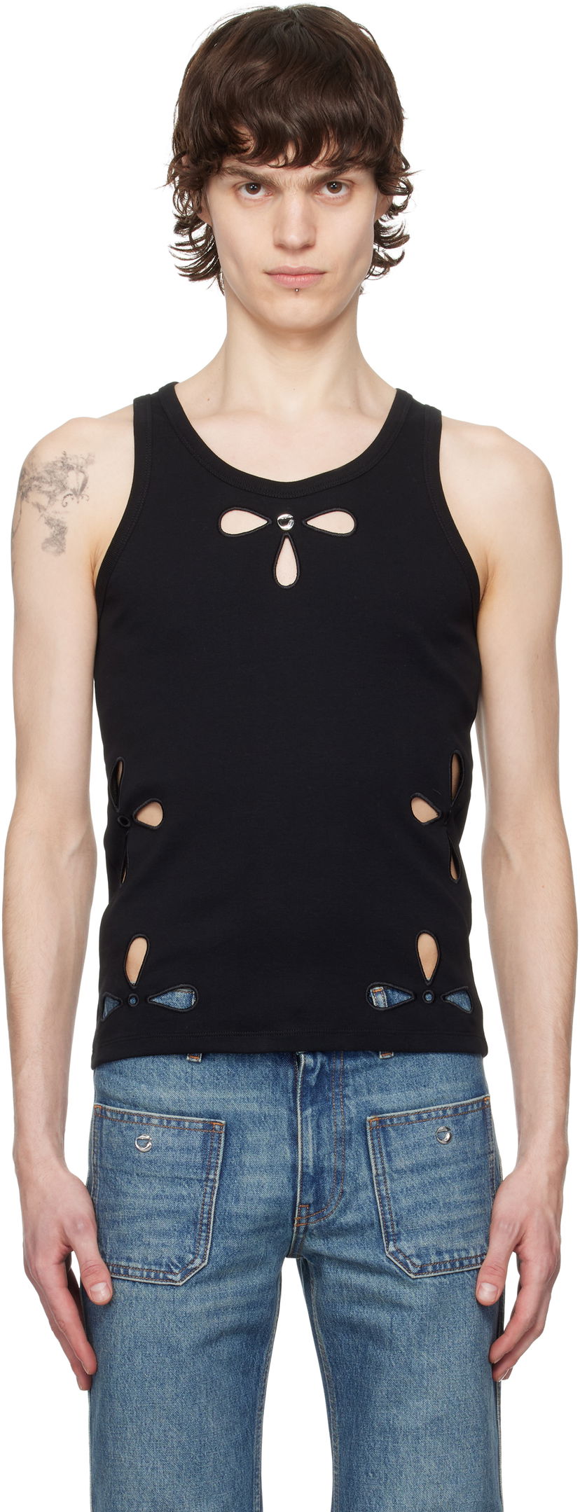 Majica brez rokavov Coperni Coperni Petal Embroidered Tank Top Črna | COPJS123F5012MEN