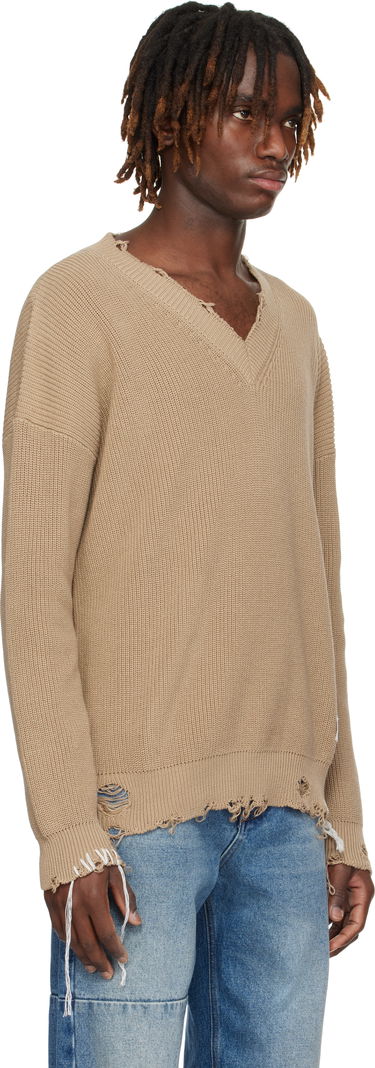 Pleteni pulover Maison Margiela MM6 Maison Margiela Eaten Knit V-Neck Sweater Bež | SH0HN0001 M13089, 4