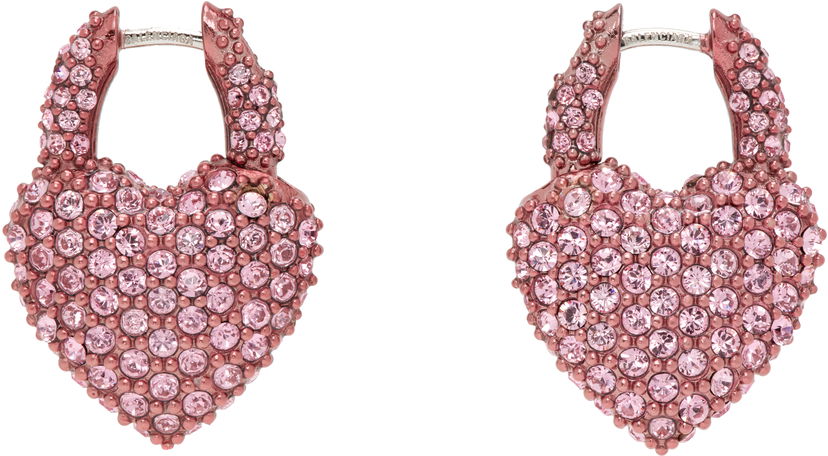 Uhani Balenciaga Balenciaga Minnie Heart Crystal Earrings Roza | 811879 TZ63V