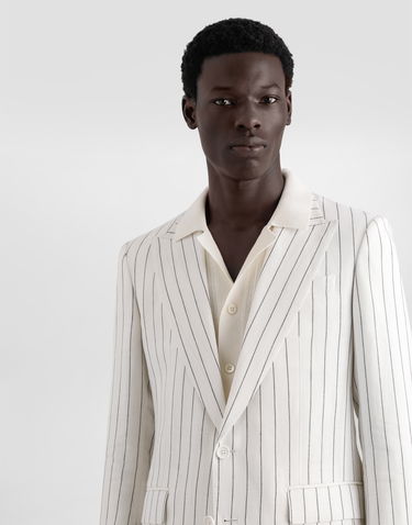 Jakna Dolce & Gabbana Dolce & Gabbana Single-Breasted Pinstripe Linen-Blend Jacket Bela | G2QS6TFR3F0S8052, 3