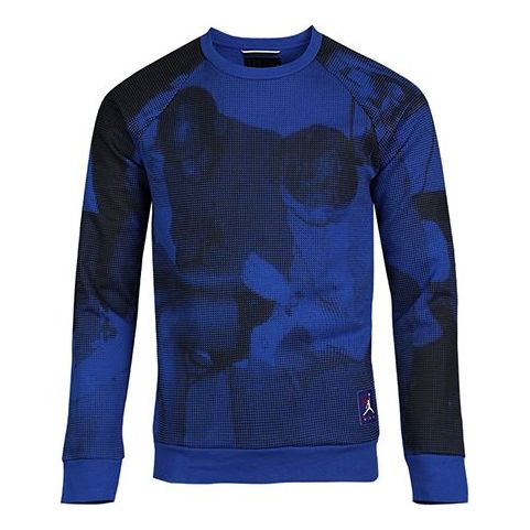 Pleteni pulover Jordan Jordan Fleece Printed Crewneck Modra | BQ1384-423