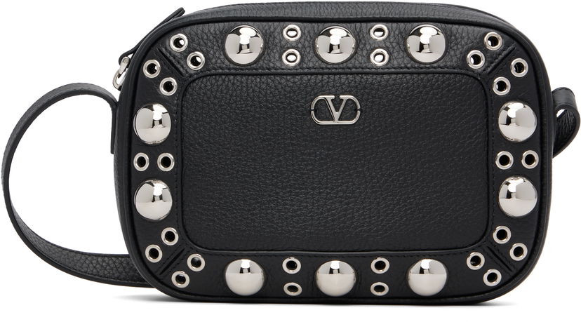 Torba za čez ramo Valentino Valentino Garavani Nellcôte Calfskin Studded Shoulder Bag Črna | 7Y2B0R74MJL