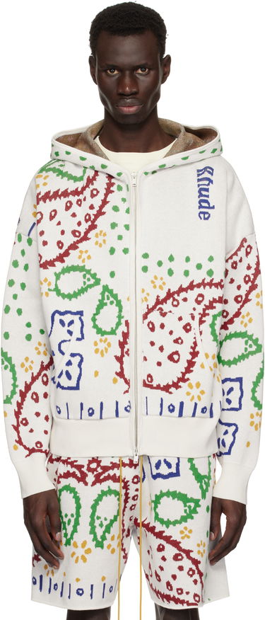 Pulover Rhude Rhude Bandana Knit Full-Zip Hoodie Bela | RHPS25HO01472, 0