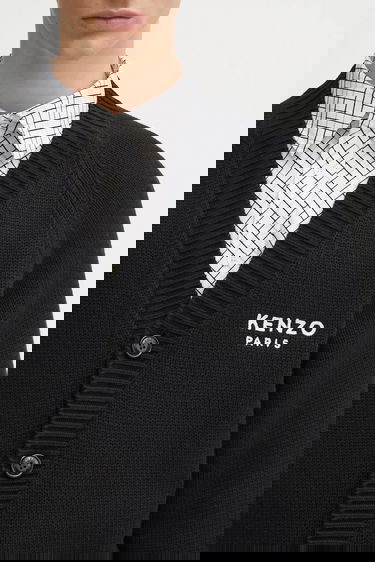 Pleteni pulover KENZO Kenzo Wool Blend Cardigan with Flower Design Črna | FF65CA7443LA, 3