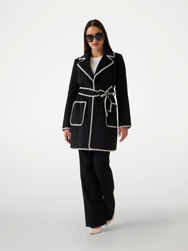Plašči GUESS Wool Blend Coat with Contrast Stitching Črna | W5RL19WGVR2
