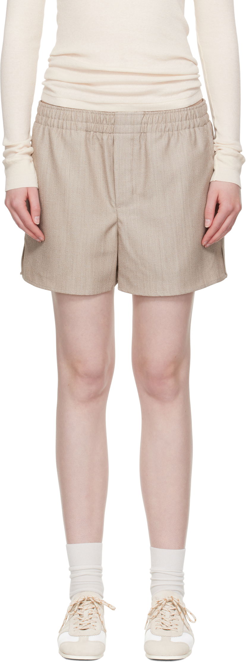 Kratke hlače AMI AMI Paris Wool Elasticated Shorts Bež | USO117.WV0065