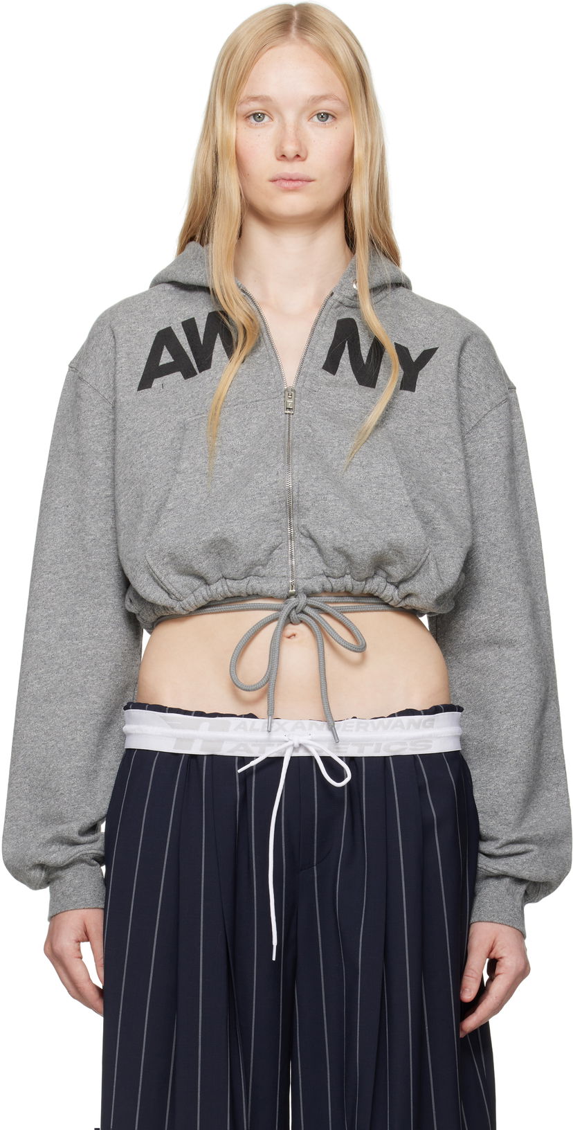 Pulover Alexander Wang Alexander Wang.t Graphic Deconstructed Cropped Hoodie Siva | 4CC2251553