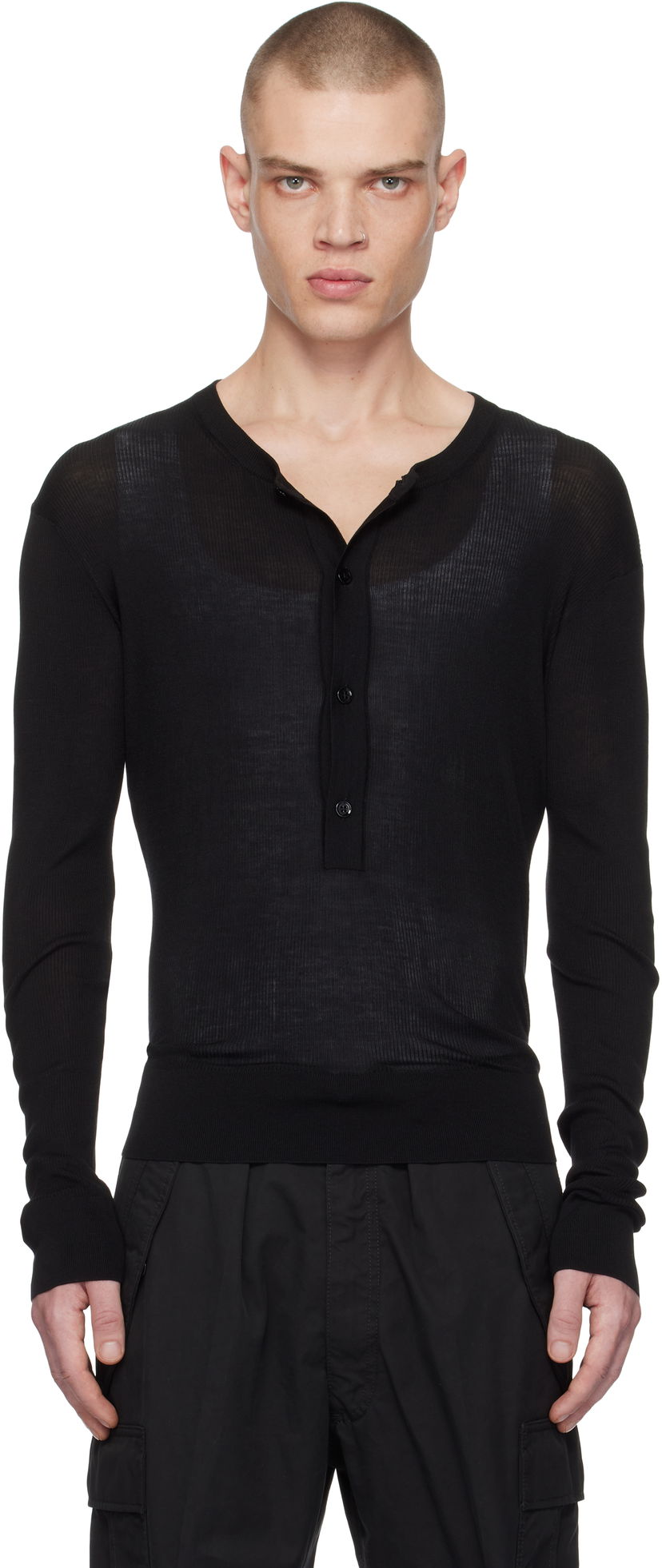Majica Tom Ford Tom Ford Four-Button Henley Črna | KYL023-YMS081F24