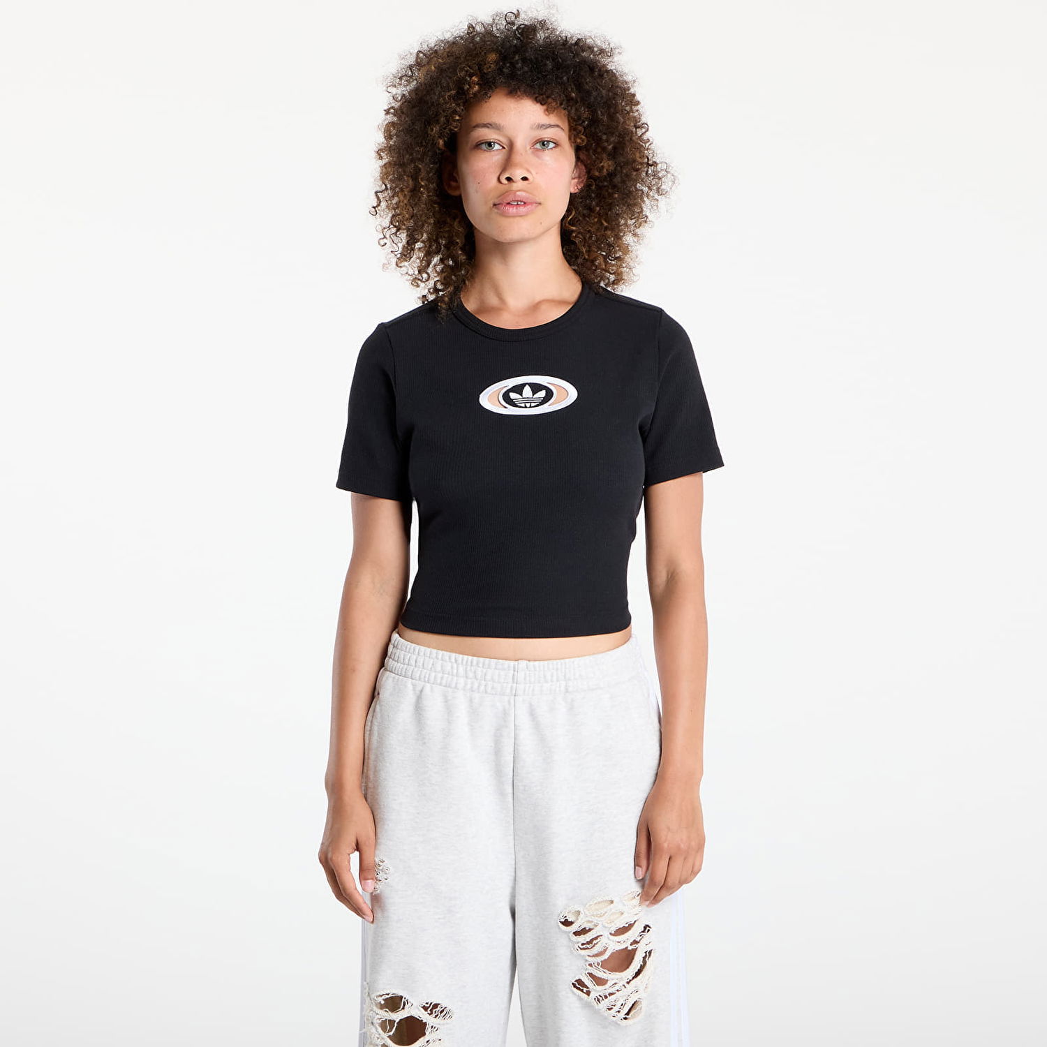 Krop-top adidas Originals adidas Originals Campus 2000 Rib Crop T-Shirt Črna | KC8804, 0
