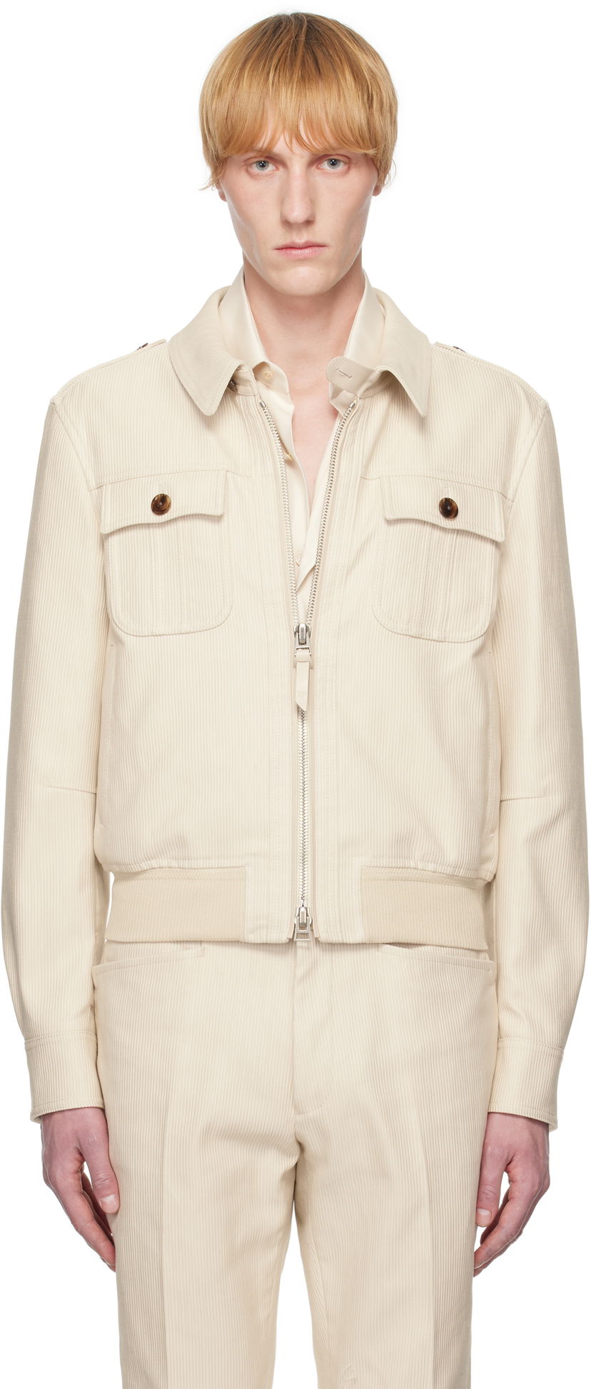Bomber jakna Tom Ford TOM FORD Summer Corduroy Battle Jacket Bež | OBS054-FMC210S25
