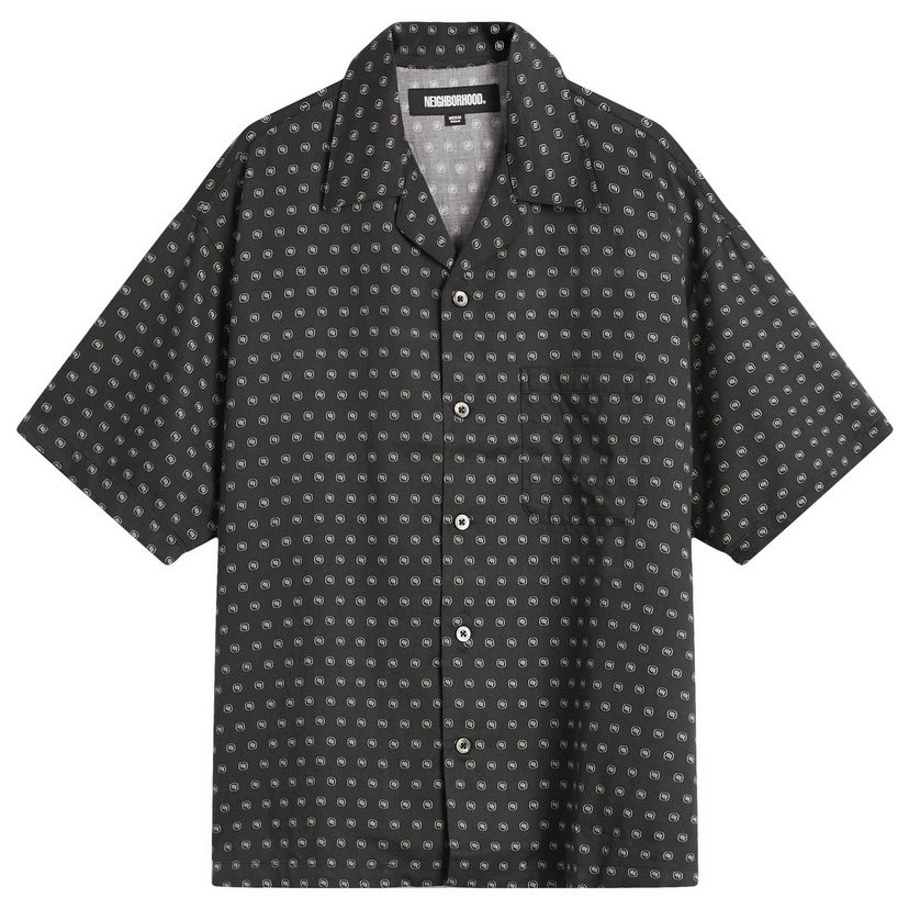 Srajce Neighborhood Monogram Pattern Hawaiian Shirt, Size Large Črna | 251TSNH-SHM11-BLK