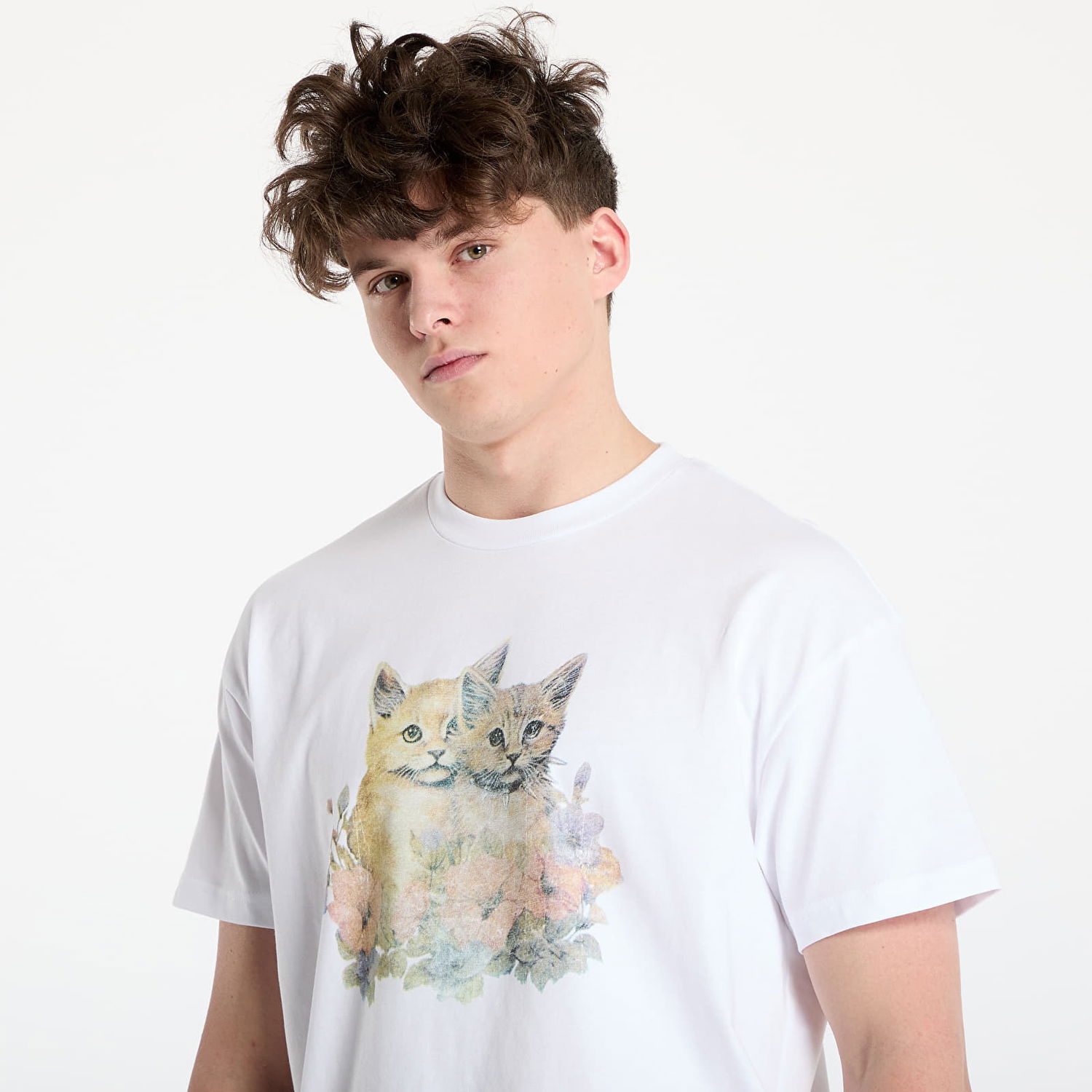 Majica Vans Oversized Short Sleeve T-Shirt with Kitten Print Bela | VN000MD2WHT1, 1