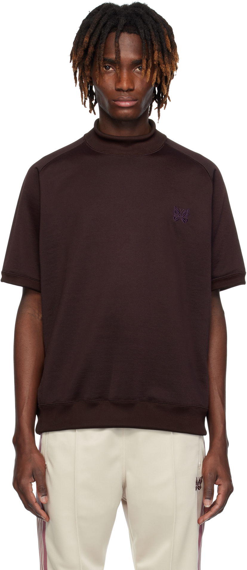 Pleteni pulover Needles Needles Mock Neck T-Shirt Rjava | QV339