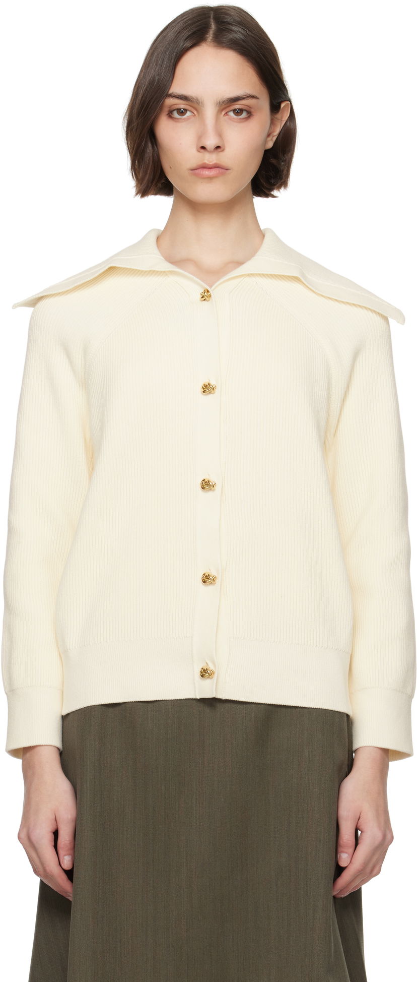Pleteni pulover Bottega Veneta Bottega Veneta Rib Knit Cotton Cardigan Bela | 829580 V59X0
