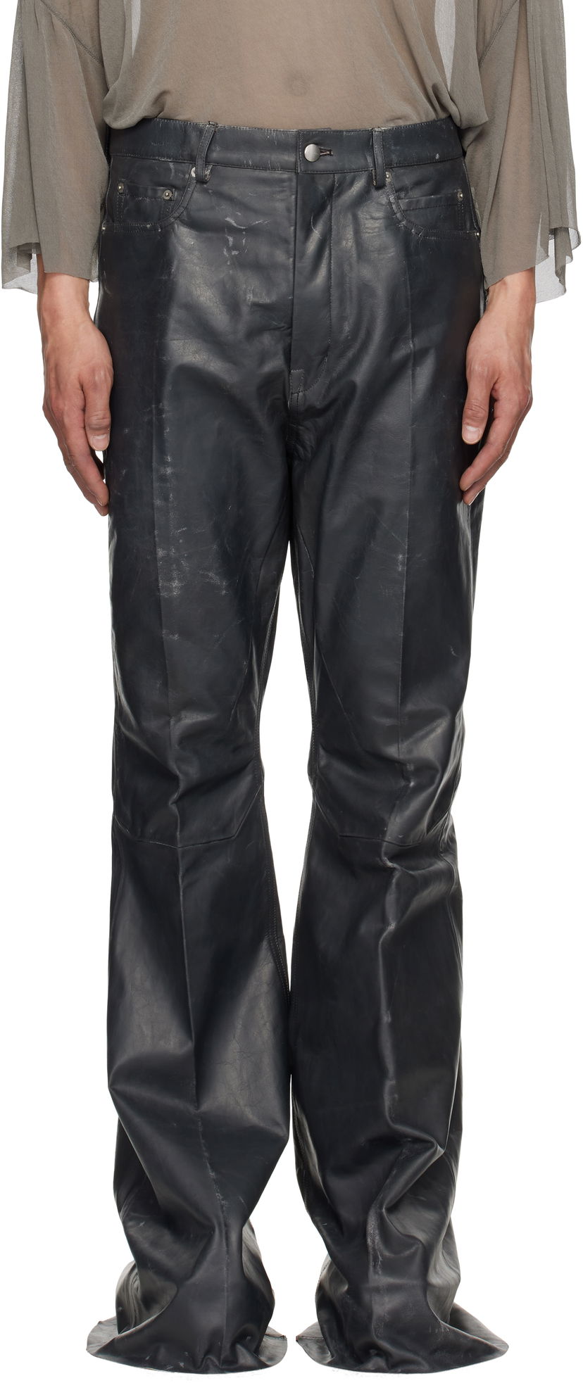 Hlače Rick Owens Rick Owens Hollywood Bolan Bootcut Leather Pants Črna | RU01E5335 LTP