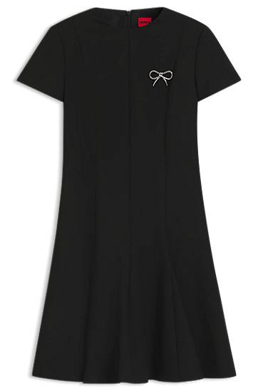 Obleke BOSS A-Line Dress with Godet Inserts and Bow Brooch Črna | 50547221