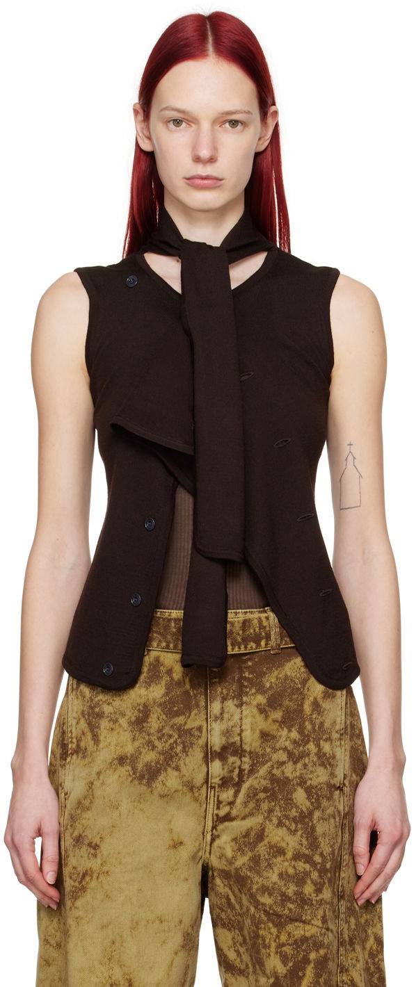 Majica brez rokavov LEMAIRE LEMAIRE Asymmetrical Tie-Front Top Rjava | TO1193 LK087