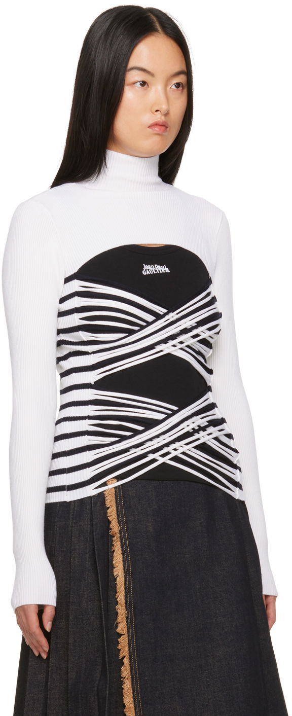 Majica brez rokavov Jean Paul Gaultier Jean Paul Gaultier Striped Turtleneck and Bustier Top Črna | 23/15-F-PL038-M056-0159, 1