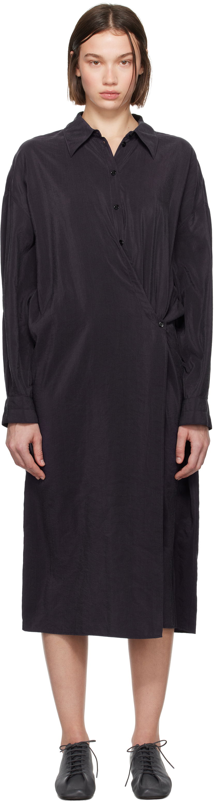 Obleke LEMAIRE Straight Collar Twisted Dress Črna | DR1092 LF1308
