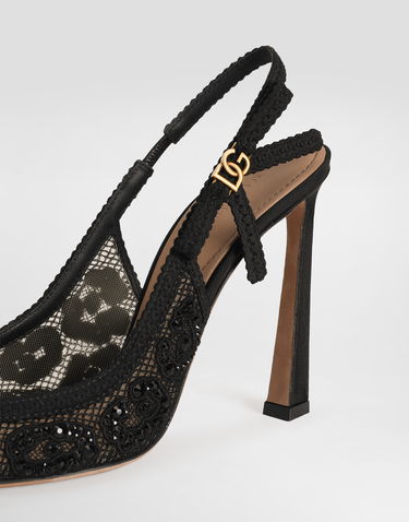 Modni dodatki Dolce & Gabbana Dolce & Gabbana Leopard-Design Lace Slingbacks with Rhinestones Črna | CG0853A9S2680999, 3