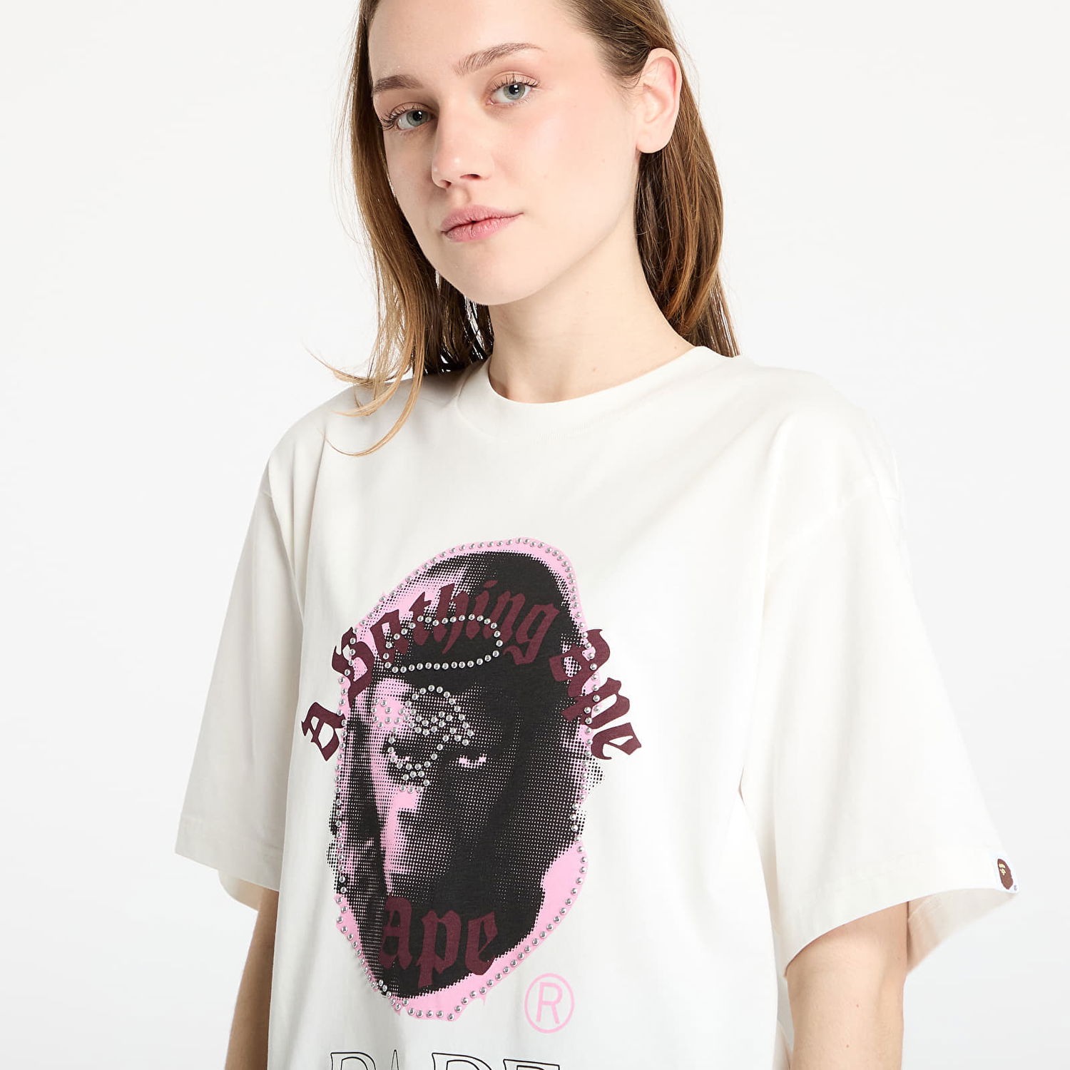 Majica BAPE A BATHING APE Garment Dye Rhinestone Ape Head Relaxed Fit T-Shirt Bela | 001CSL301309MIVY, 1