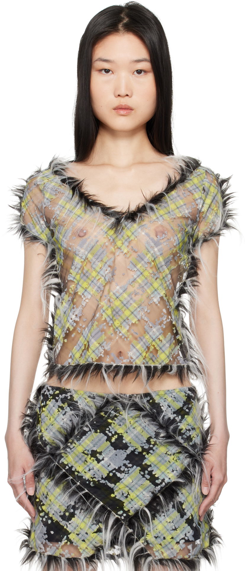 Majica brez rokavov Diesel Sheer Plaid Print T-shirt Zelena | A16506 0CLBX