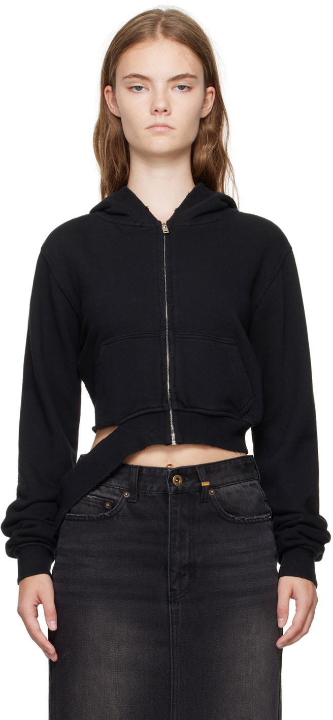 Pulover We11done We11done Distressed Zip-Up Hoodie Črna | WD-TJ2-24-808-W-BK